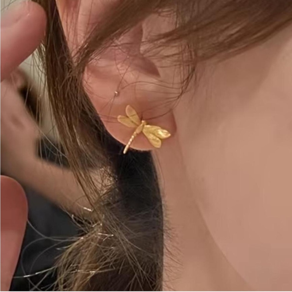 Gold Dragonfly Stud Earrings